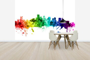 建築 建物 アート 絵画の壁紙 輸入 カスタム壁紙 PHOTOWALL / Boston Massachusetts Skyline Rainbow (e30527) 貼ってはがせるフリース壁紙(不織布) 【海外取り寄せのため1カ月程度でお届け】 【代引き不可】