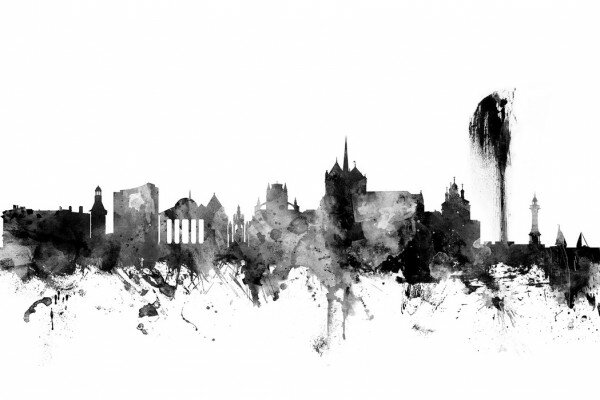 建築 建物 都市 都会 摩天楼の壁紙 輸入 カスタム壁紙 輸入壁紙 カスタム壁紙 PHOTOWALL / Geneva Skyline Black (e50144) 貼ってはがせるフリース壁紙(不織布)  