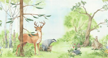 水彩 イラスト 鹿 シカ 木の壁紙 輸入 カスタム壁紙 PHOTOWALL / Forest Animal Friends (e319153) 貼ってはがせるフリース壁紙(不織布) 【海外取り寄せのため1カ月程度でお届け】 【代引き不可】