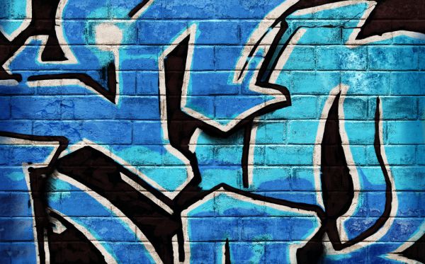 グラフィティアート ストリートアート レンガ フェイク 青 ブルー の壁紙 輸入 カスタム壁紙 輸入壁紙 カスタム壁紙 PHOTOWALL / Graffiti Brick Wall - Blue (e320889) 貼ってはがせるフリース壁紙(不織布)  