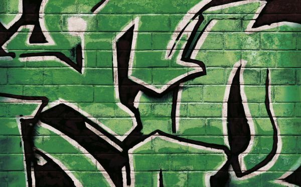 グラフィティアート ストリートアート レンガ フェイク 緑 グリーンの壁紙 輸入 カスタム壁紙 輸入壁紙 カスタム壁紙 PHOTOWALL / Graffiti Brick Wall - Green (e320891) 貼ってはがせるフリース壁紙(不織布)  