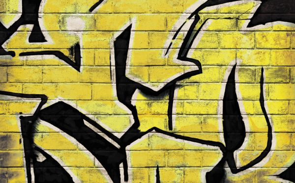 グラフィティアート ストリートアート レンガ フェイク 黄色 イエローの壁紙 輸入 カスタム壁紙 輸入壁紙 カスタム壁紙 PHOTOWALL / Graffiti Brick Wall - Yellow (e320895) 貼ってはがせるフリース壁紙(不織布)  