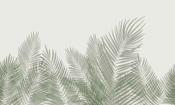 パームリーフ 葉 植物 トロピカル ボタニカル 緑 グリーンの壁紙 輸入 カスタム壁紙 輸入壁紙 カスタム壁紙 PHOTOWALL / Swaying Palm Leaves - Beige-Green (e321946) 貼ってはがせるフリース壁紙(不織布)  