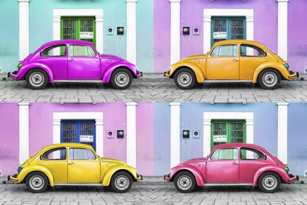 フォルクスワーゲン 車 ビートル カラフルの壁紙 輸入 カスタム壁紙 PHOTOWALL / Viva Mexico - Four VW Beetle Cars (e328610) 貼ってはがせるフリース壁紙(不織布) 【海外取り寄せのため1カ月程度でお届け】 【代引き不可】