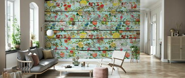 花柄 木目 ウッド ペイントウッド フェイク ビンテージの壁紙 輸入 カスタム壁紙 PHOTOWALL / Tree House (e329576) 貼ってはがせるフリース壁紙(不織布) 【海外取り寄せのため1カ月程度でお届け】 【代引き・後払い不可】