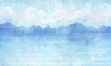 海 山 空 雲 イラスト 青 ブルーの壁紙 輸入 カスタム壁紙 PHOTOWALL / Sea Peaks Sky (e331104) 貼ってはがせるフリース壁紙(不織布) 【海外取寄せ商品】 【代引き・後払い不可】