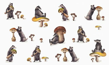 マッシュルーム キノコ アナグマ イラスト キッズ 子ども部屋の壁紙 輸入 カスタム壁紙 PHOTOWALL / Mushroom Loving Badgers (e335756) 貼ってはがせるフリース壁紙(不織布) 【海外取寄せ商品】 【代引き・後払い不可】