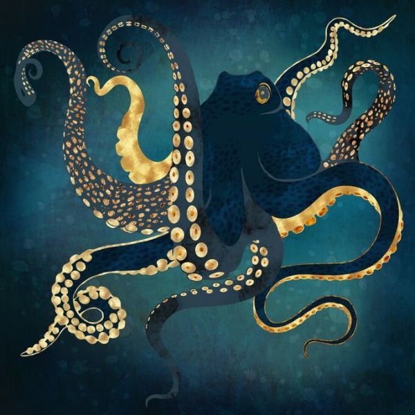 Textures Animals Aquatic Animals Octopus Colors Blue タコ 海 青 ブルーの壁紙 輸入 カスタム壁紙 PHOTOWALL / Metallic Octopus IV (e85325) 貼ってはがせるフリース壁紙(不織布) 【海外取寄せ商品】 【代引き・後払い不可】 1