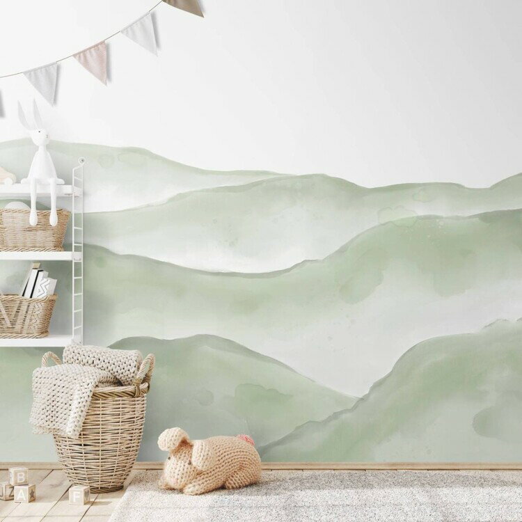 サイズオーダー ミューラル壁紙 フリース壁紙（のりなし） 水彩画 Hills Sage Green NSO-G00119