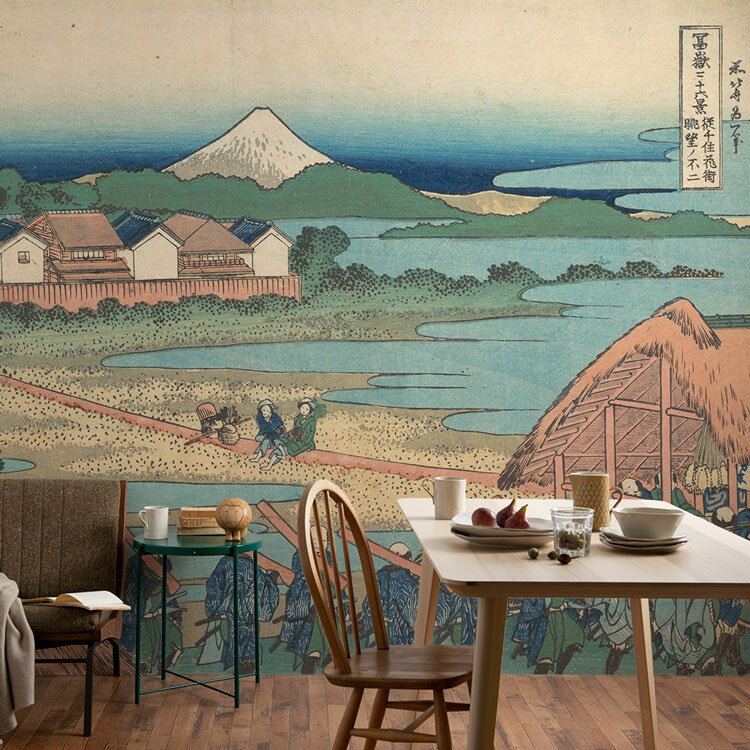 【全品対象クーポン配布中】 富士山 浮世絵の壁紙 サイズオーダー壁紙 フリース壁紙(のりなし)日本画 葛飾北斎 富嶽三十六景 従千住花街眺望ノ不二 NSO-N00038