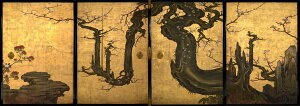 梅 襖絵の壁紙 サイズオーダー壁紙 フリース壁紙（のりなし）日本画 狩野山雪 老梅図 NSO-N00061