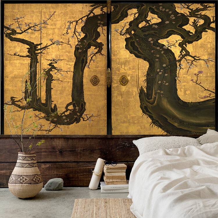 【全品対象クーポン配布中】 梅 襖絵の壁紙 サイズオーダー壁紙 フリース壁紙（のりなし）日本画 狩野山雪 老梅図 NSO-N00061のサムネイル