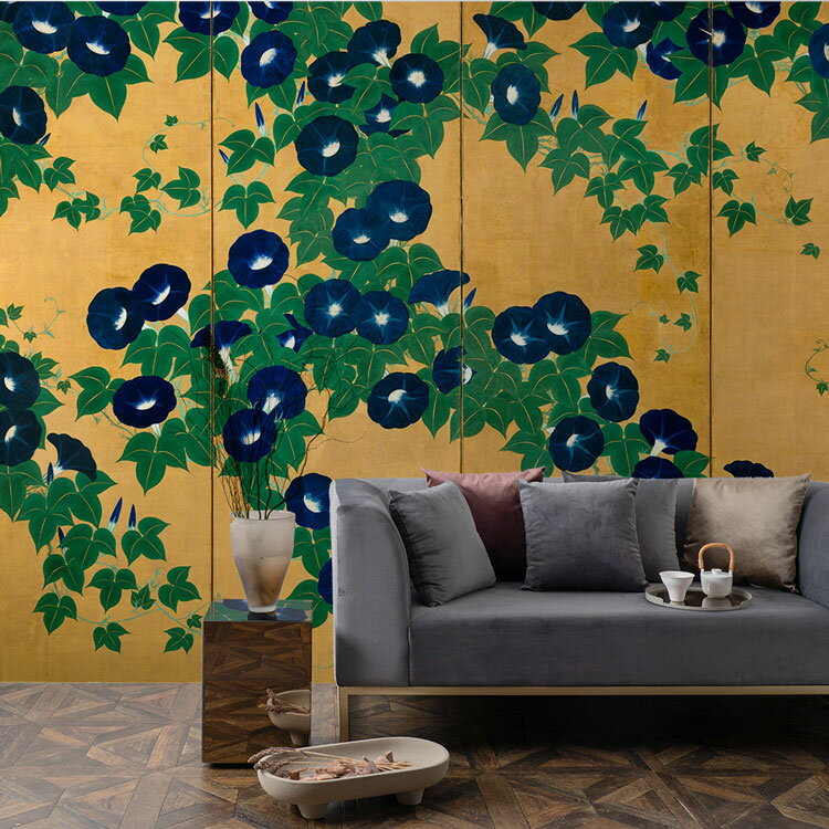 【全品対象クーポン配布中】 あさがお 屏風の壁紙 サイズオーダー壁紙 フリース壁紙（のりなし）日本画 鈴木其一 朝顔図屏風（左隻） NSO-N00074