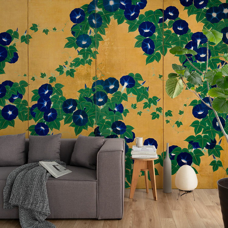 【全品対象クーポン配布中】 あさがお 屏風の壁紙 サイズオーダー壁紙 フリース壁紙（のりなし）日本画 鈴木其一 朝顔図屏風（右隻） NSO-N00075