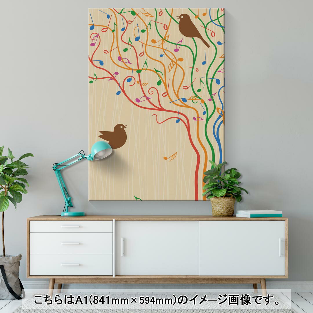 アートパネル 絵 絵画 飾り 選べるサイズ 594×841mm A1 モダン 玄関 写真 フォト インテリア おしゃれ 005964 音符　鳥　カラフル 2