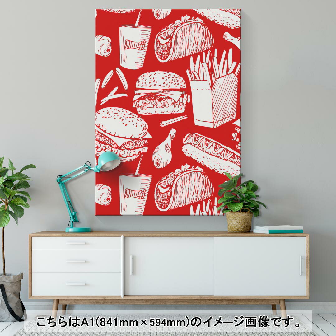 アートパネル 絵 絵画 飾り 選べるサイズ 594×841mm A1 モダン 玄関 写真 フォト インテリア おしゃれ 012912 ハンバーガー　ポテト　食べ物