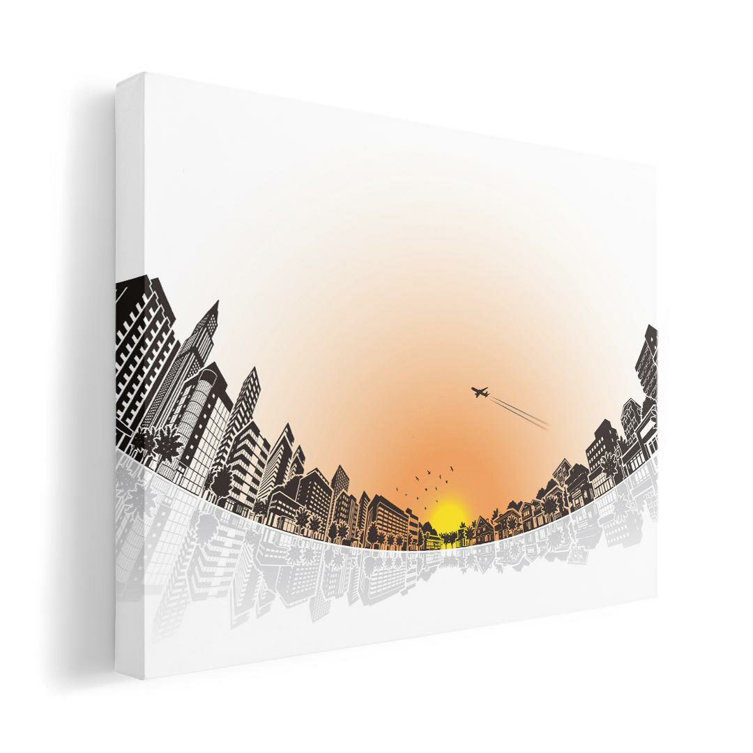 アートパネル 絵 絵画 飾り 選べるサイズ 594×841mm A1 モダン 玄関 写真 フォト インテリア おしゃれ 014865 街　飛行機　夕日