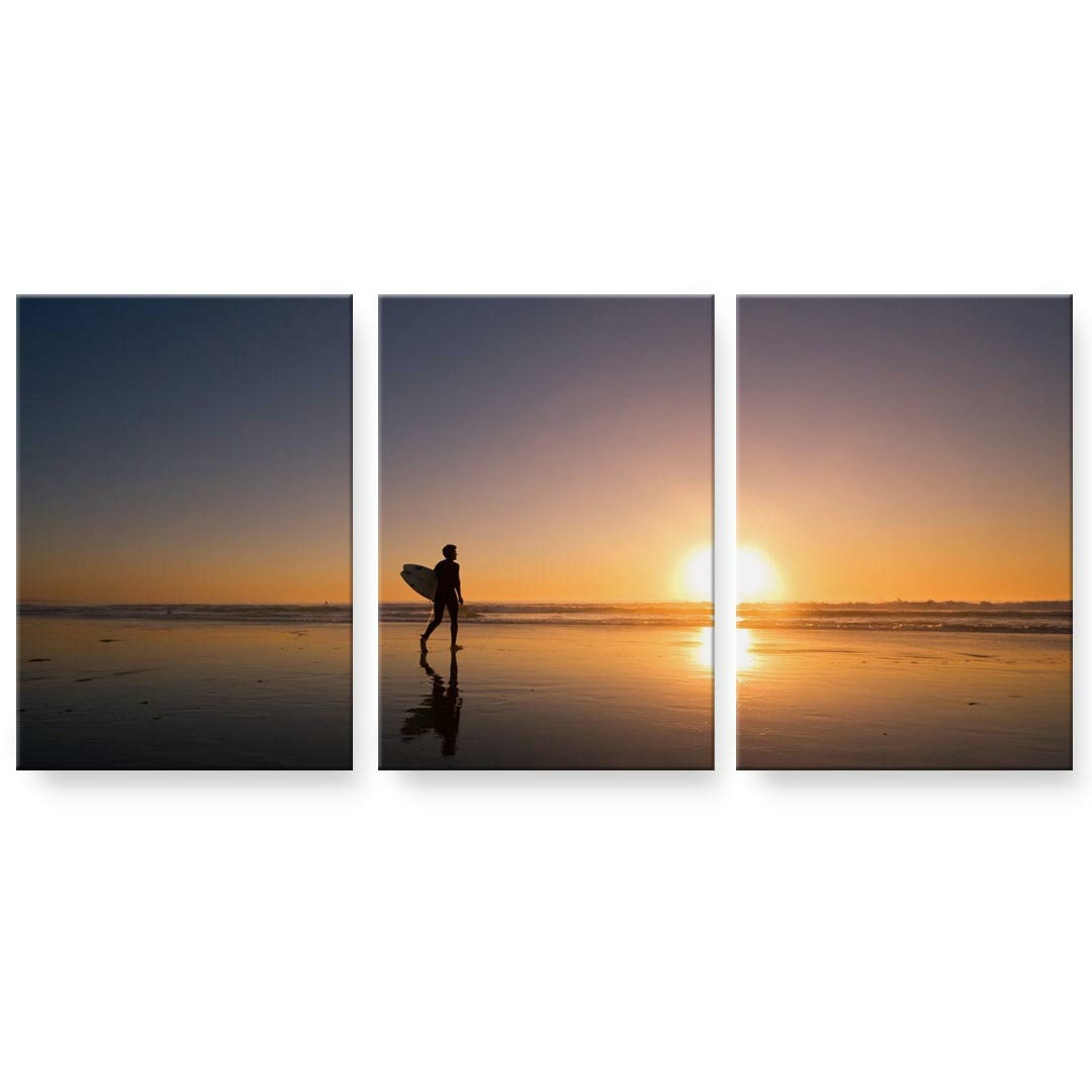 アートパネル 3連 3枚セット 絵 絵画 飾り igsticker 594mmx420mm A2 フォト 壁掛け 木枠 インテリア おしゃれ 001160 サーフィン　夕日