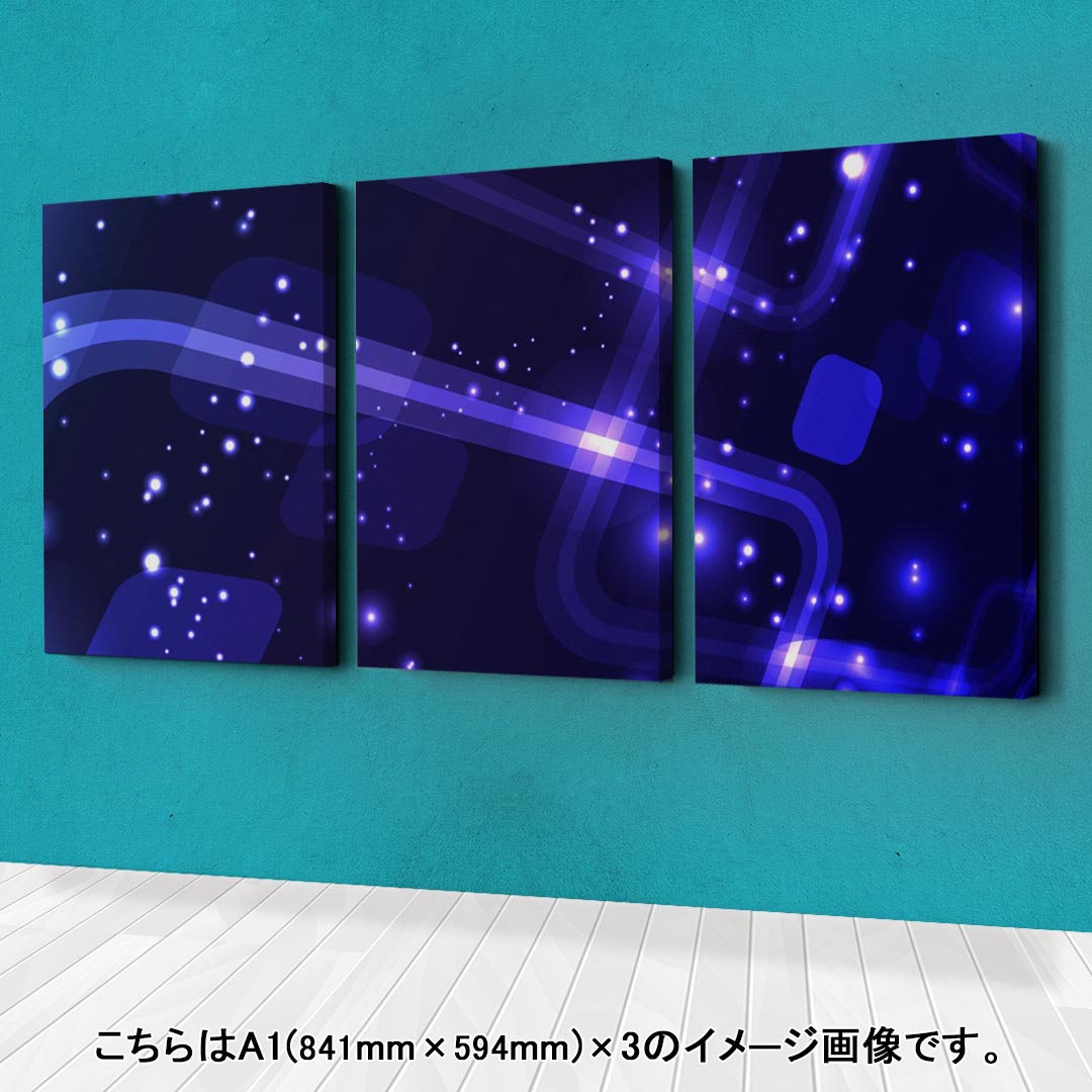 kabeコレのアートパネル 3連 3枚セット 絵 絵画 飾り igsticker 594mmx420mm A2 フォト 壁掛け 木枠 インテリア おしゃれ 002225 青　シンプル｜アングル2