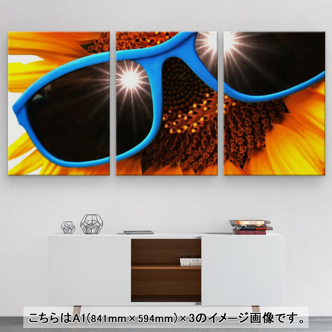 アートパネル 絵 絵画 飾り 選べるサイズ 594×841mm A1 3枚セット セット物 モダン 玄関 写真 フォト インテリア おしゃれ 000940 ひまわり　サングラス kabekore-10882026 kabeコレ サンプル画像3