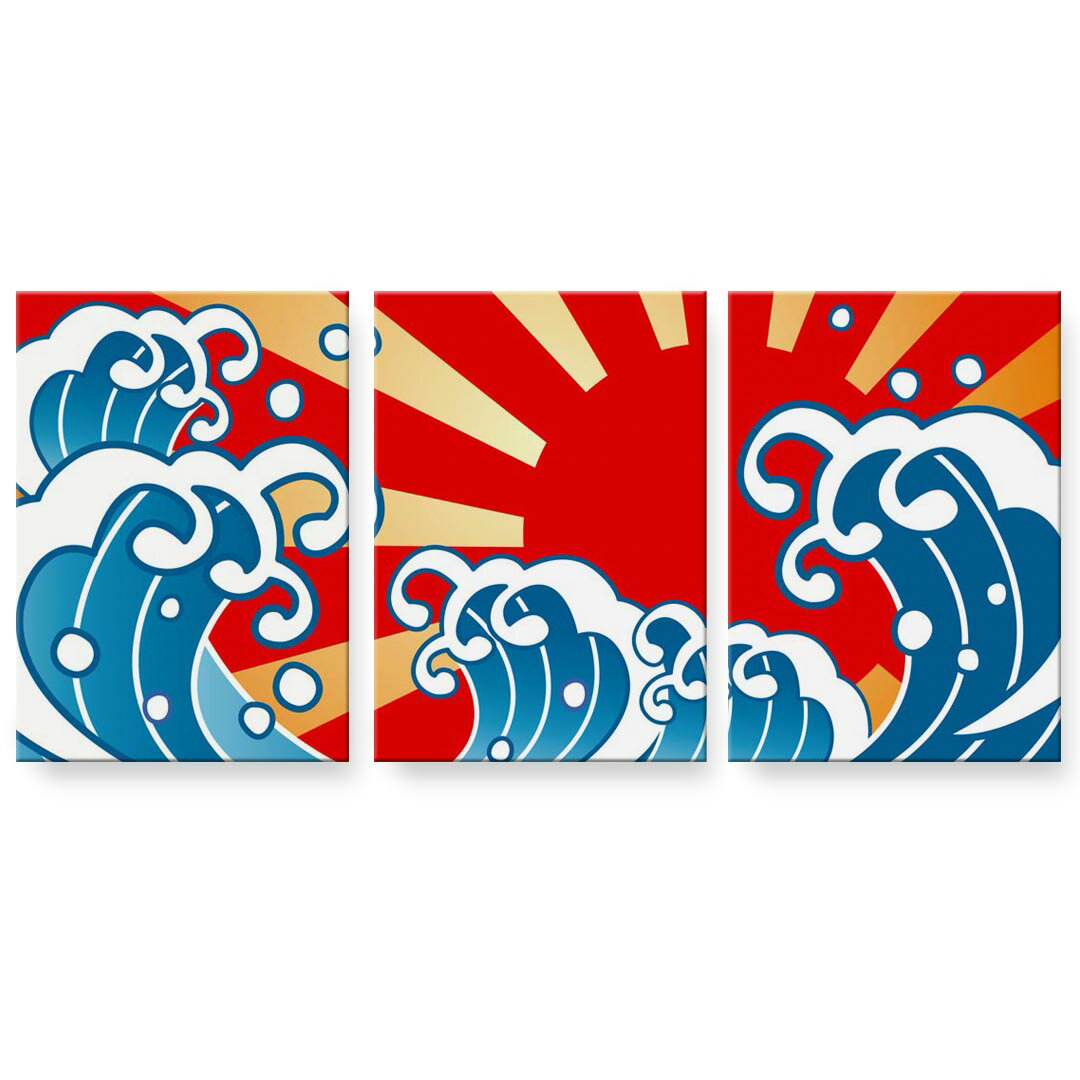 アートパネル 3連 3枚セット 絵 絵画 飾り igsticker 594mmx420mm A2 フォト 壁掛け 木枠 インテリア おしゃれ 002658 和風　和柄　海