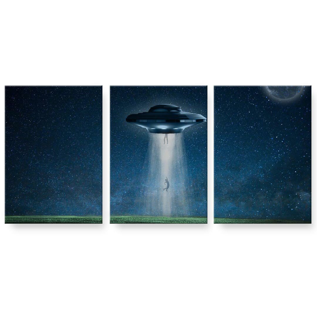 アートパネル 3連 3枚セット 絵 絵画 飾り igsticker 594mmx420mm A2 フォト 壁掛け 木枠 インテリア おしゃれ 023817 宇宙人　UFO　月