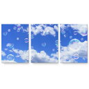 アートパネル 3連 3枚セット 絵 絵画 飾り igsticker 594mmx420mm A2 フォト 壁掛け 木枠 インテリア おしゃれ 025784 空 シャボン玉 雲