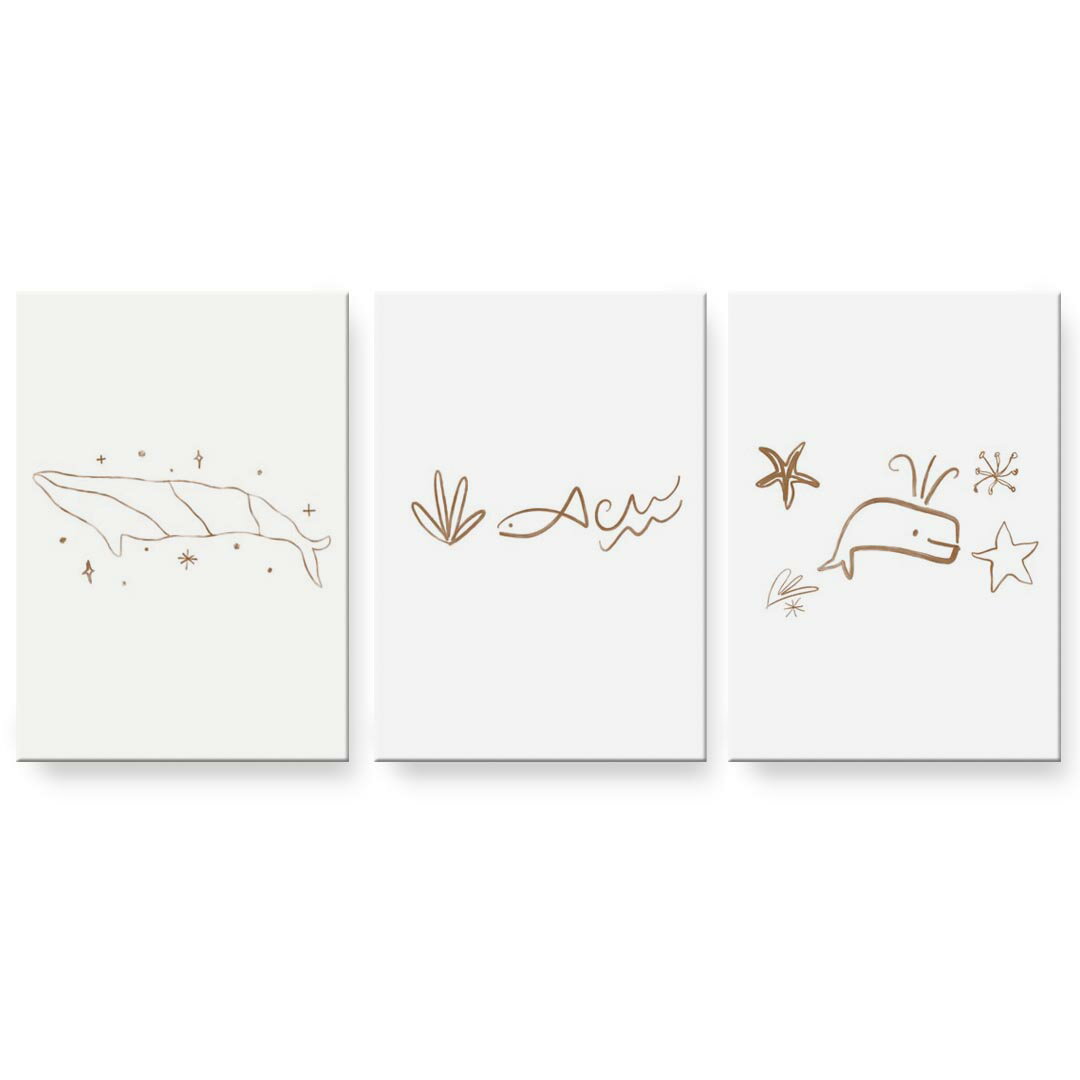 アートパネル 3連 3枚セット 絵 絵画 飾り igsticker 594mmx420mm A2 フォト 壁掛け 木枠 インテリア おしゃれ 019921 海の生物 海の生物 くじら かわいい