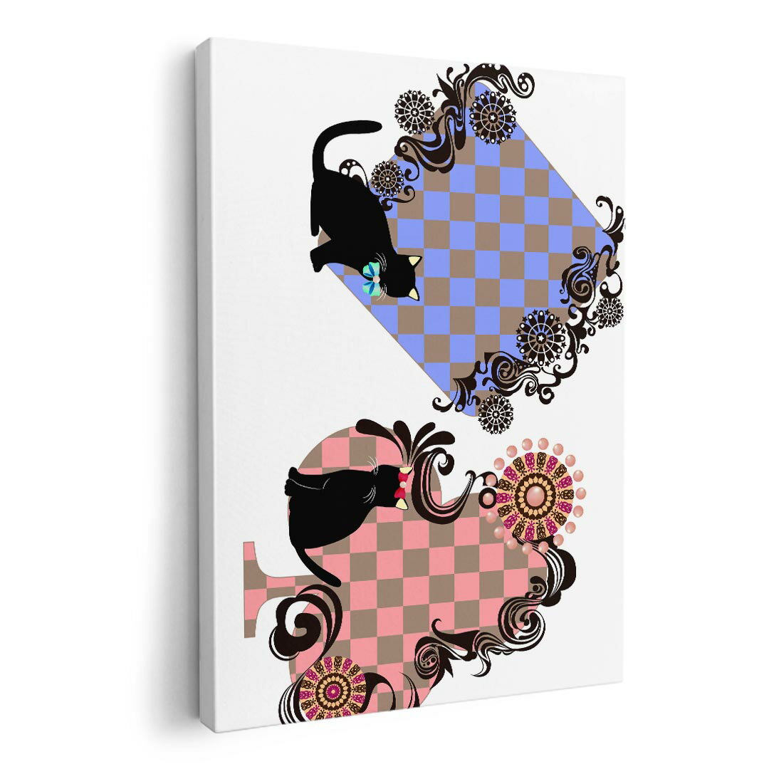 アートパネル 絵 絵画 飾り 選べるサイズ 420×594 mm A2 モダン 玄関 写真 フォト インテリア おしゃれ 007517 チェック　猫　ネコ　市松模様