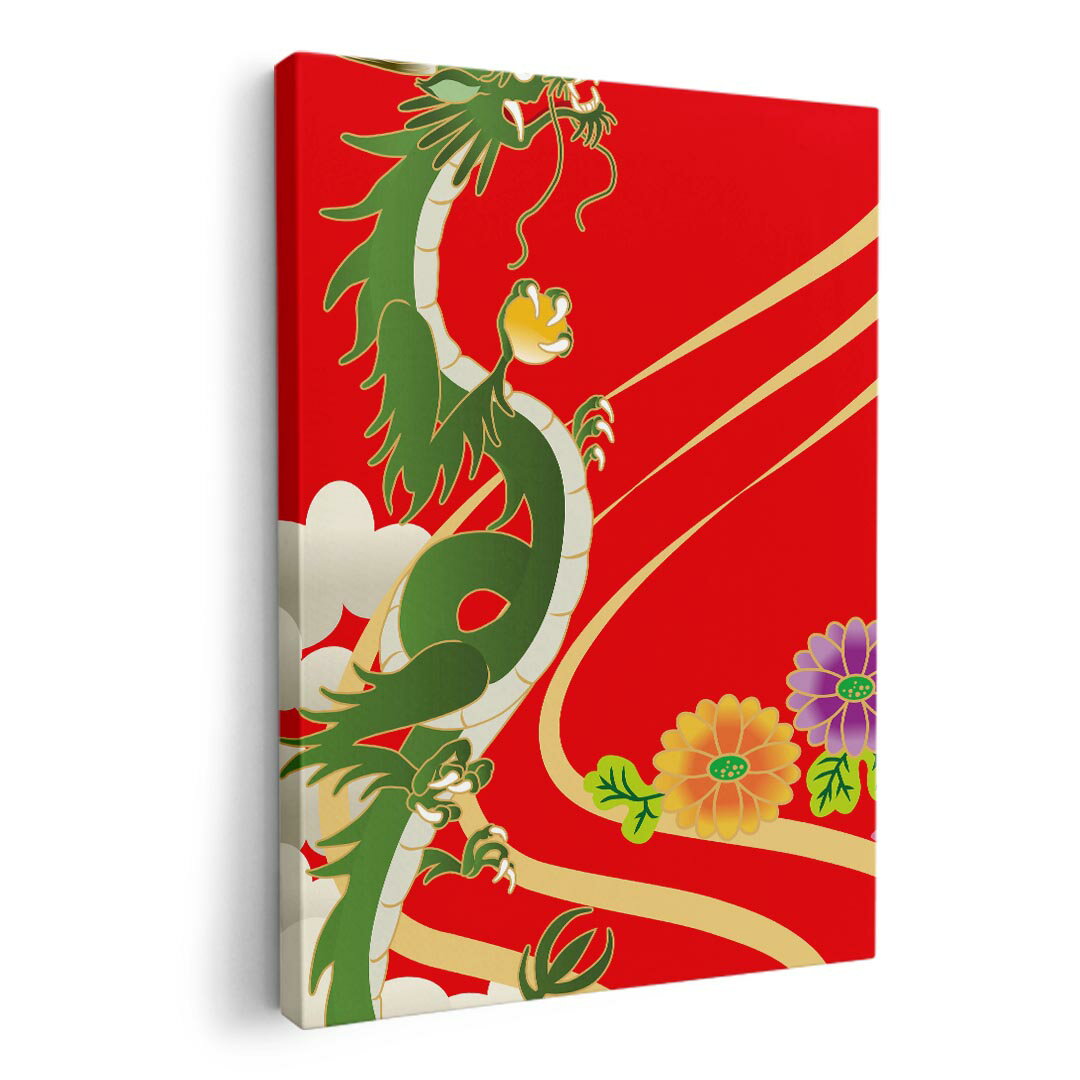 アートパネル 絵 絵画 飾り 選べるサイズ 420×297 mm A3 モダン 玄関 写真 フォト インテリア おしゃれ 005094 和柄　龍　花　赤