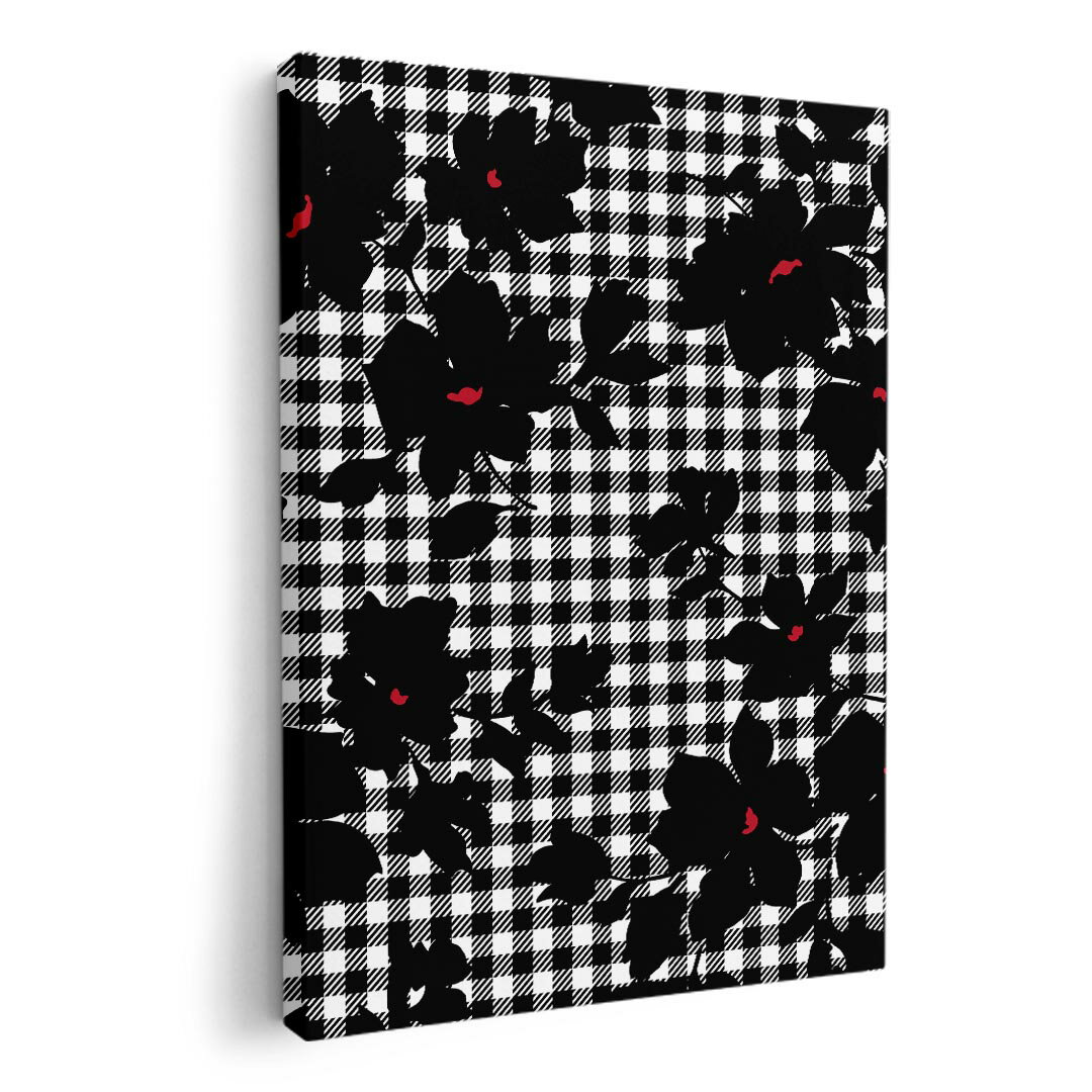 アートパネル 絵 絵画 飾り 選べるサイズ 420×297 mm A3 モダン 玄関 写真 フォト インテリア おしゃれ 010630 フラワー　チェック　黒