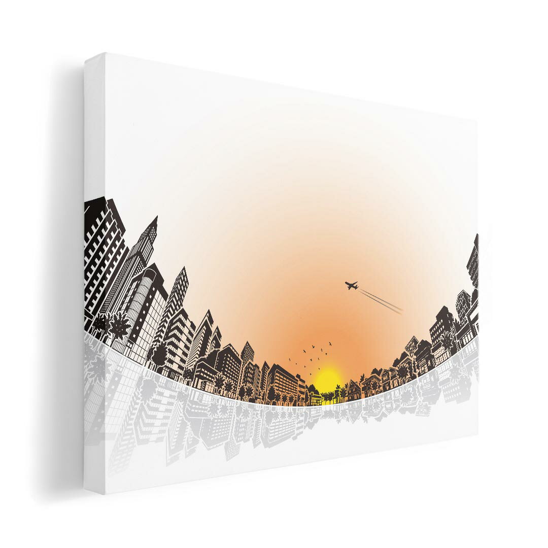 アートパネル 絵 絵画 飾り 選べるサイズ 420×297 mm A3 モダン 玄関 写真 フォト インテリア おしゃれ 014865 街　飛行機　夕日