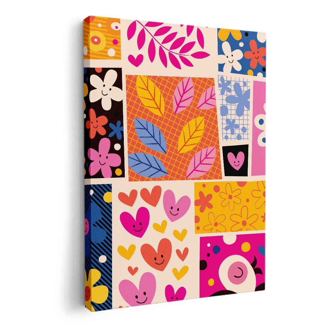 アートパネル 絵 絵画 飾り 選べるサイズ 210×148 mm A5 モダン 玄関 写真 フォト インテリア おしゃれ 008074 花　フラワー　ハート　鳥　カラフル