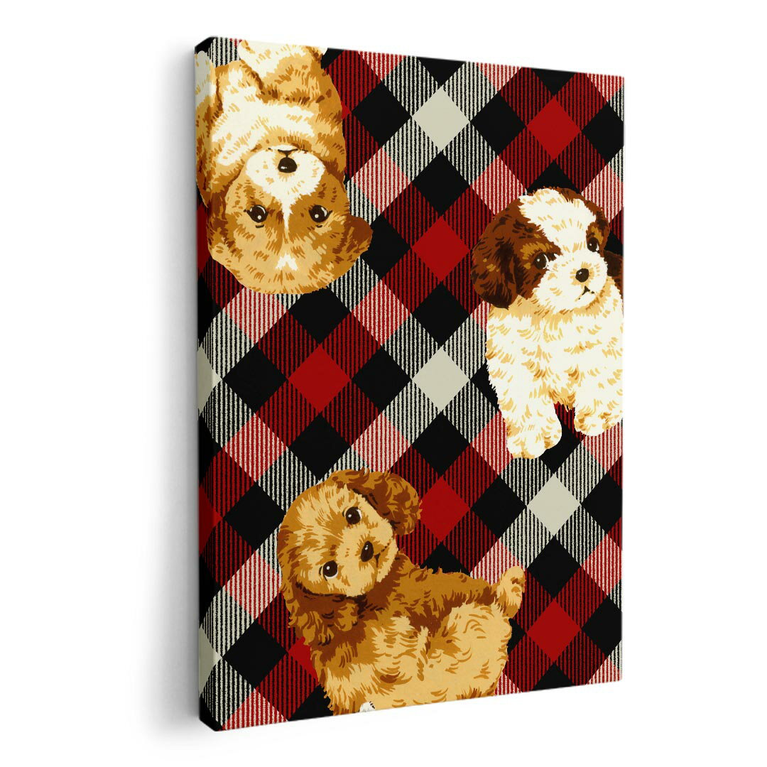 アートパネル 絵 絵画 飾り 選べるサイズ 210×148 mm A5 モダン 玄関 写真 フォト インテリア おしゃれ 008724 赤　レッド　チェック　犬