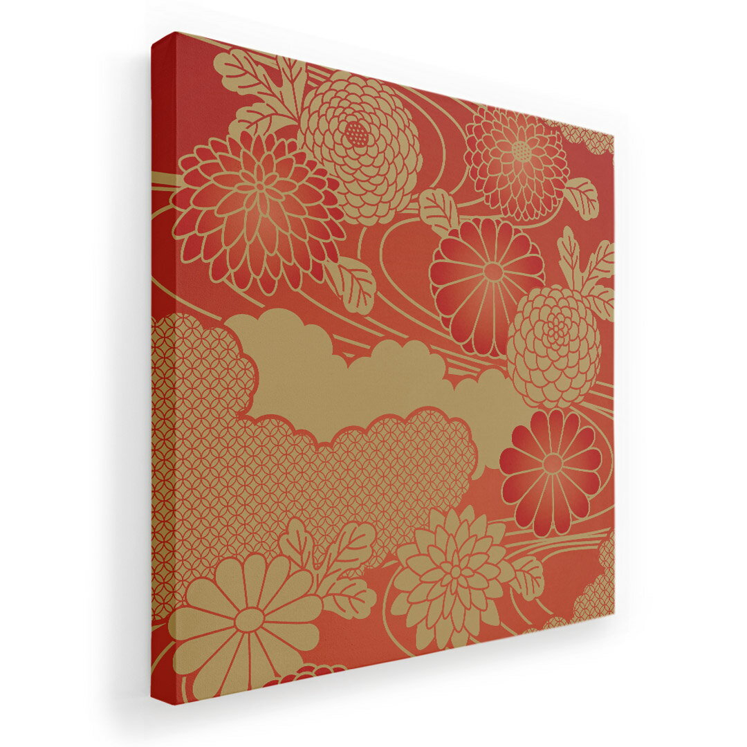 アートパネル 絵 絵画 飾り 選べるサイズ 455×455mm 正方 スクエア モダン 玄関 写真 フォト インテリア おしゃれ 000037 和柄 菊 蓮 花 赤