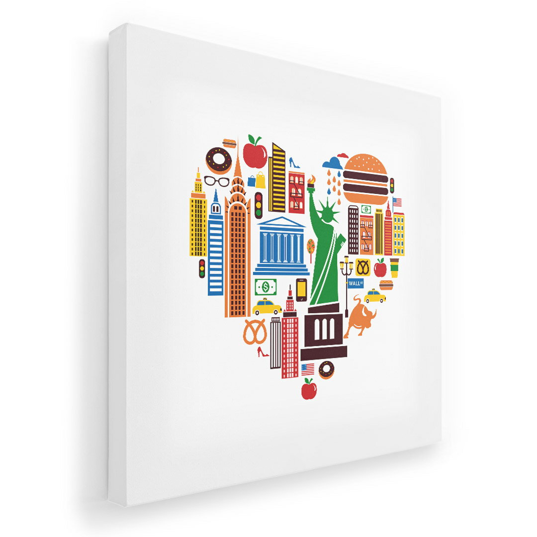 Rakuten - アートパネル 絵 絵画 飾り 選べるサイズ 455×455mm 正方 スクエア モダン 玄関 写真 フォト インテリア おしゃれ 001186 ハート　街　アメリカ