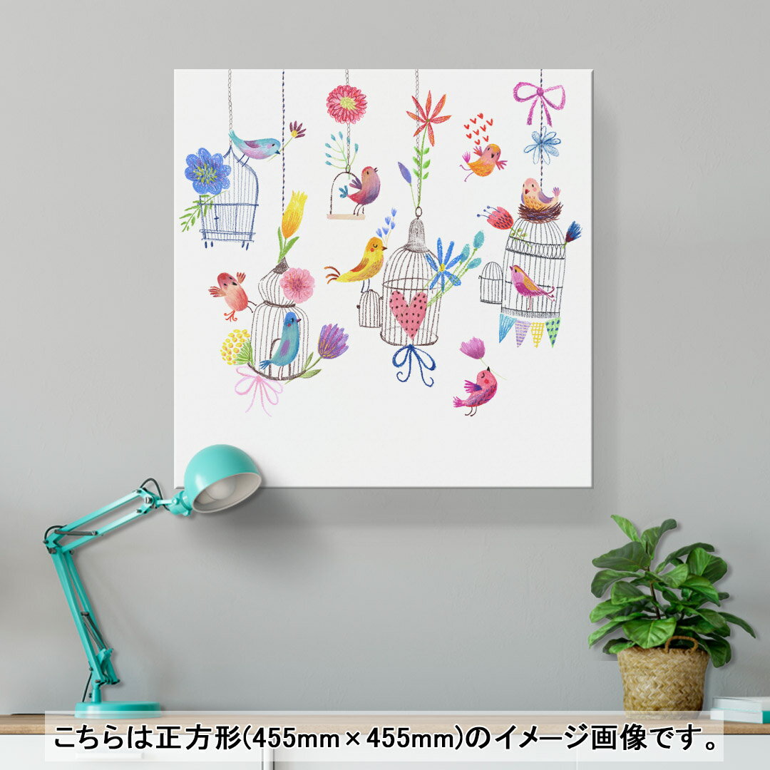 アートパネル 絵 絵画 飾り 選べるサイズ 455×455mm 正方 スクエア モダン 玄関 写真 フォト インテリア おしゃれ 009400 フラワー　鳥　ハート 2