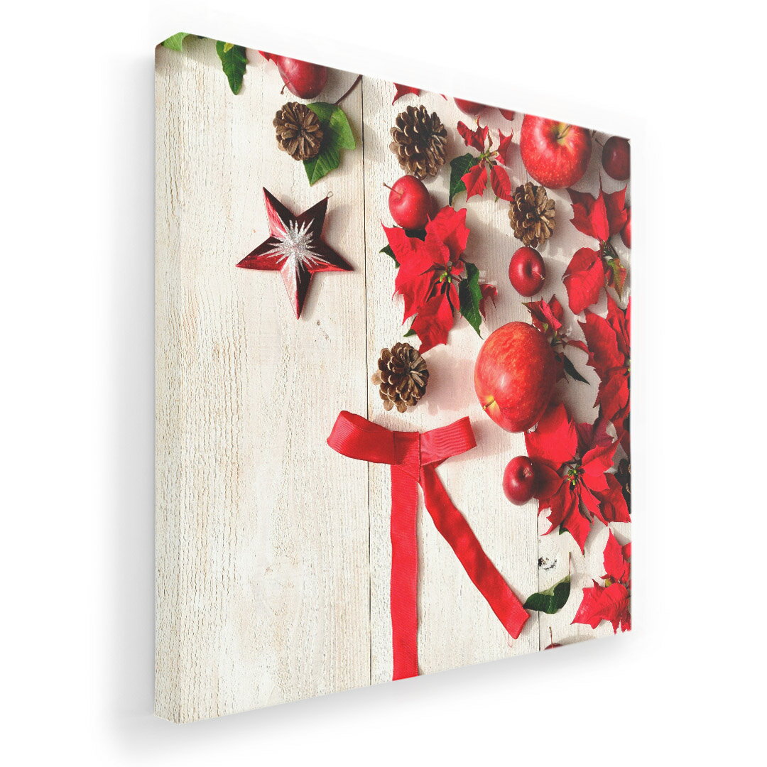 アートパネル 絵 絵画 飾り 選べるサイズ 455×455mm 正方 スクエア モダン 玄関 写真 フォト インテリア おしゃれ 005228 クリスマス　リボン　りんご