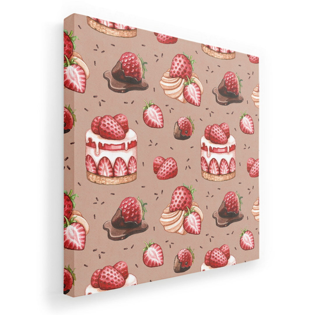 アートパネル 絵 絵画 飾り 選べるサイズ 333×333mm 正方 スクエア モダン 玄関 写真 フォト インテリア おしゃれ 005544 ケーキ　苺　イラスト