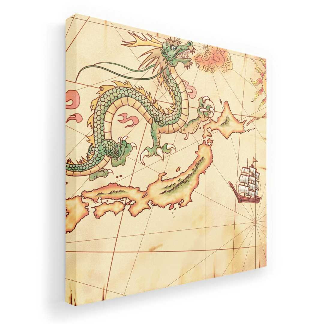 アートパネル 絵 絵画 飾り 選べるサイズ 455×455mm 正方 スクエア モダン 玄関 写真 フォト インテリア おしゃれ 007699 地図　龍　日本　イラスト