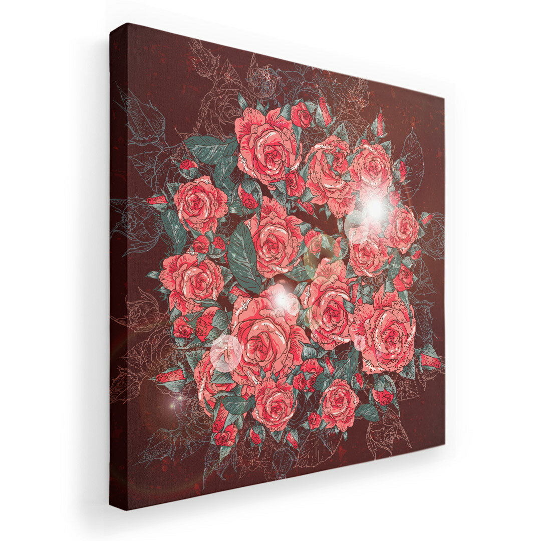 Rakuten - アートパネル 絵 絵画 飾り 選べるサイズ 455×455mm 正方 スクエア モダン 玄関 写真 フォト インテリア おしゃれ 008021 花　フラワー　赤　レッド　イラスト