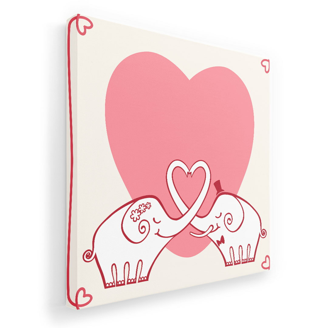 アートパネル 絵 絵画 飾り 選べるサイズ 333×333mm 正方 スクエア モダン 玄関 写真 フォト インテリア おしゃれ 008139 ぞう　象　ハート　ピンク　イラスト