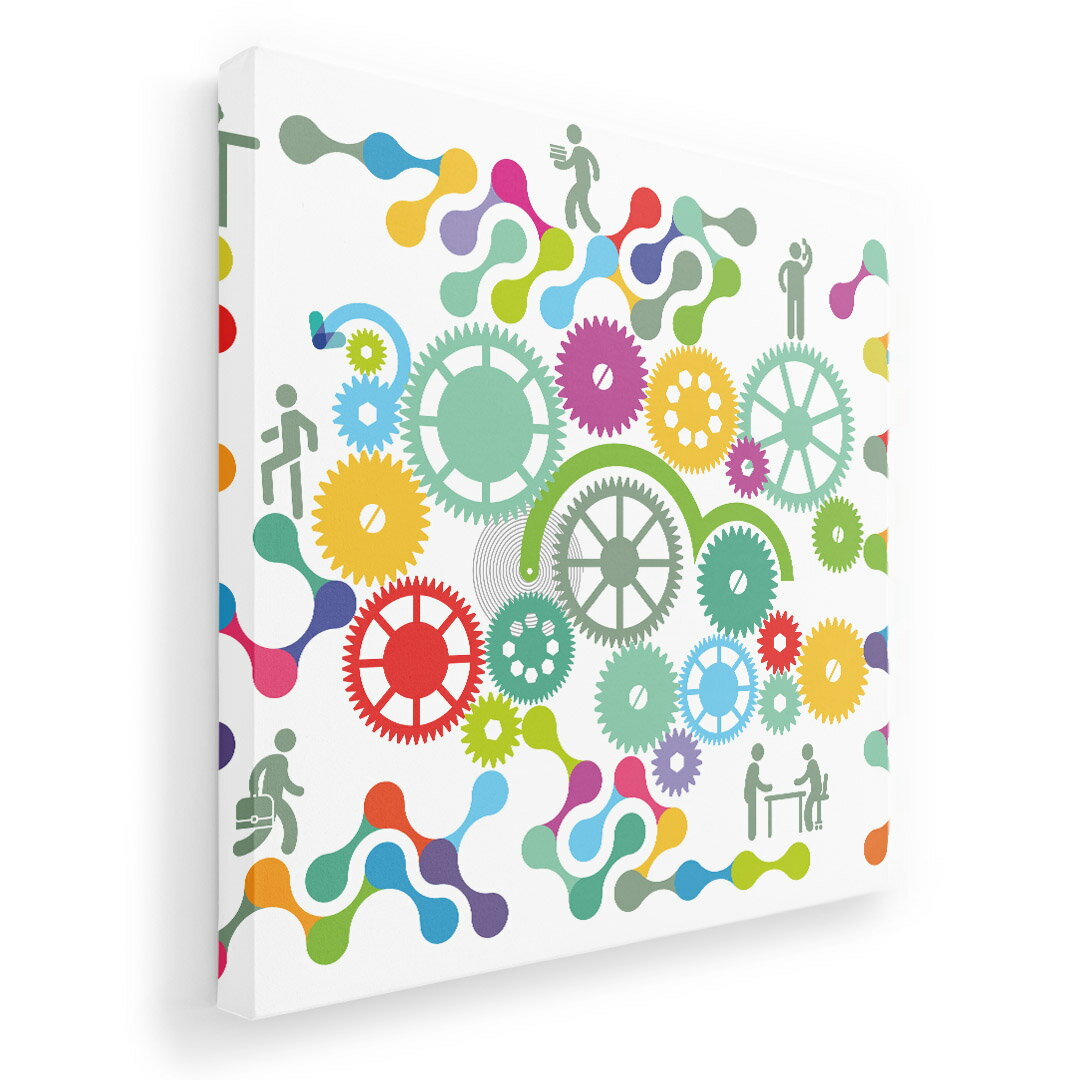 アートパネル 絵 絵画 飾り 選べるサイズ 455×455mm 正方 スクエア モダン 玄関 写真 フォト インテリア おしゃれ 008800 イラスト　カラフル　歯車