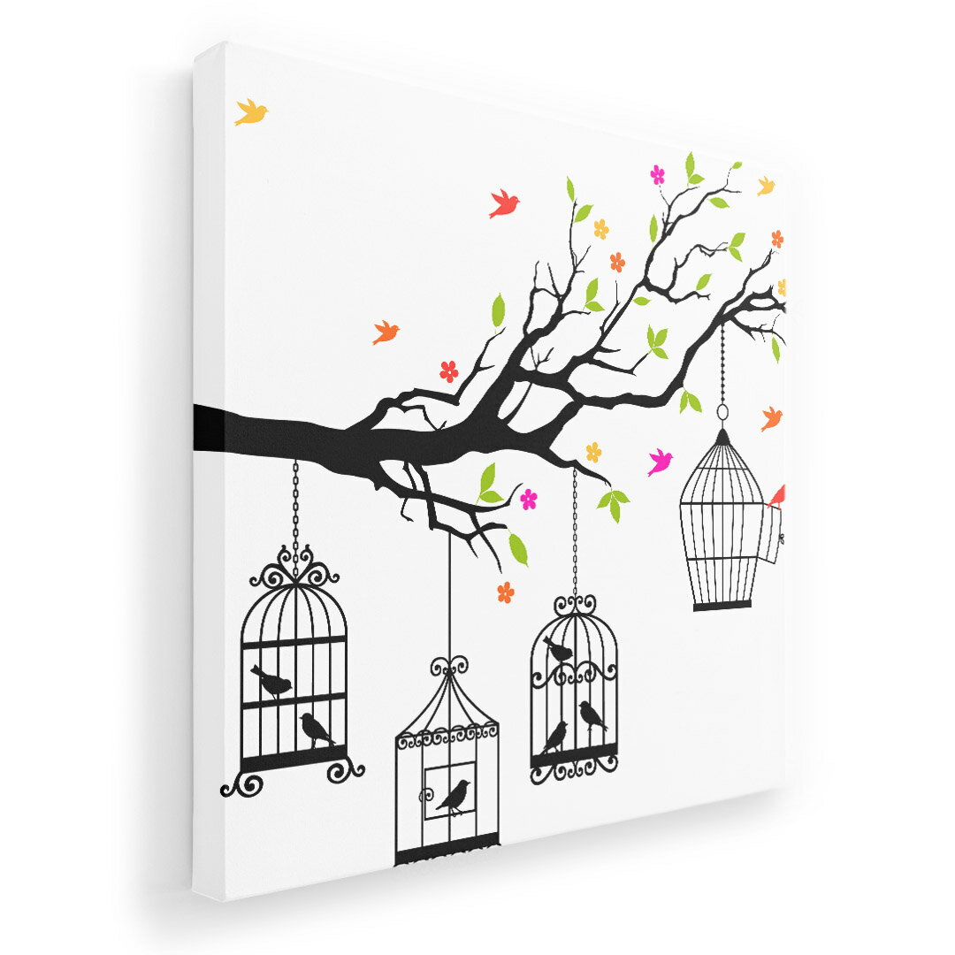 Rakuten - アートパネル 絵 絵画 飾り 選べるサイズ 333×333mm 正方 スクエア モダン 玄関 写真 フォト インテリア おしゃれ 009445 鳥　フラワー　白　黒