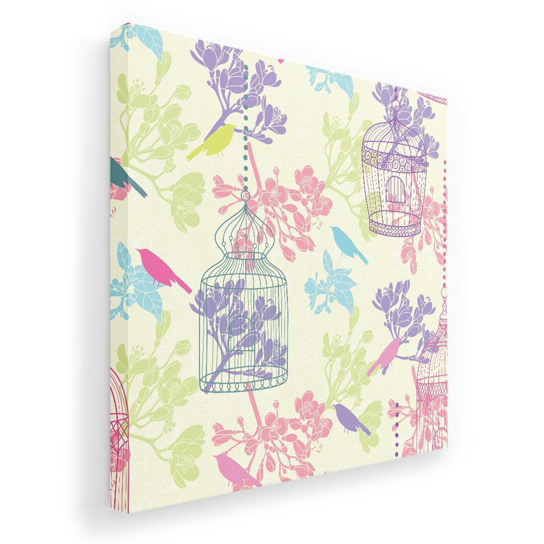 アートパネル 絵 絵画 飾り 選べるサイズ 455×455mm 正方 スクエア モダン 玄関 写真 フォト インテリア おしゃれ 009533 フラワー　鳥　カラフル