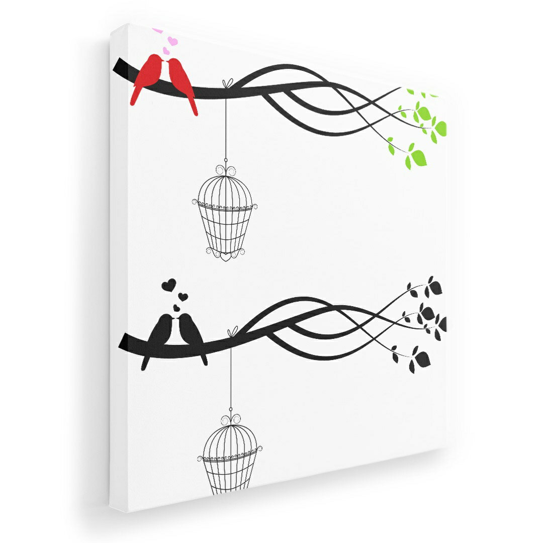 アートパネル 絵 絵画 飾り 選べるサイズ 333×333mm 正方 スクエア モダン 玄関 写真 フォト インテリア おしゃれ 009617 鳥　ハート　シンプル