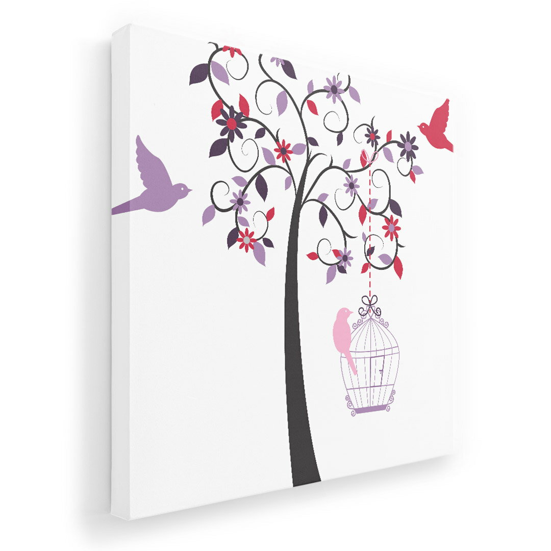 アートパネル 絵 絵画 飾り 選べるサイズ 333×333mm 正方 スクエア モダン 玄関 写真 フォト インテリア おしゃれ 009750 フラワー　鳥　紫