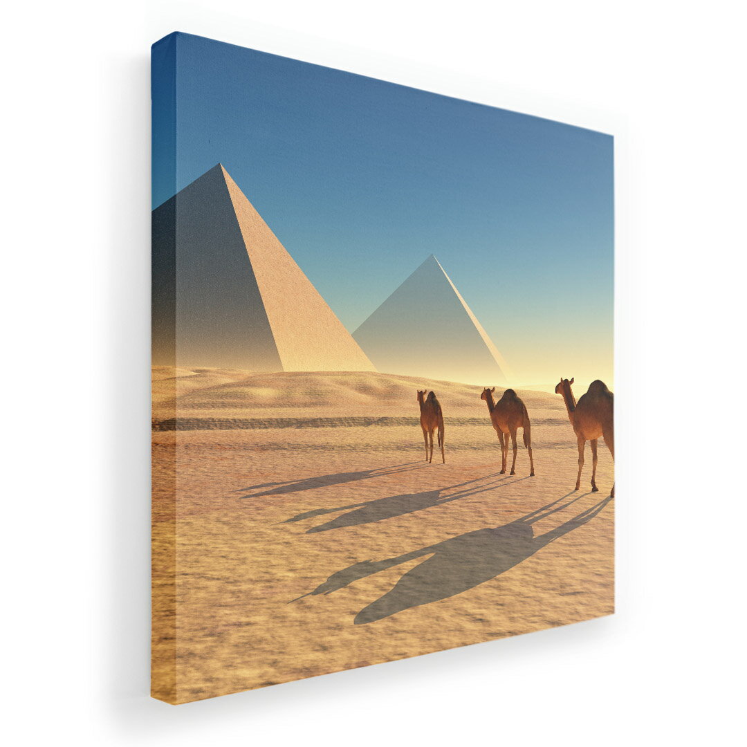 Rakuten - アートパネル 絵 絵画 飾り 選べるサイズ 455×455mm 正方 スクエア モダン 玄関 写真 フォト インテリア おしゃれ 010934 らくだ　砂漠　ピラミッド