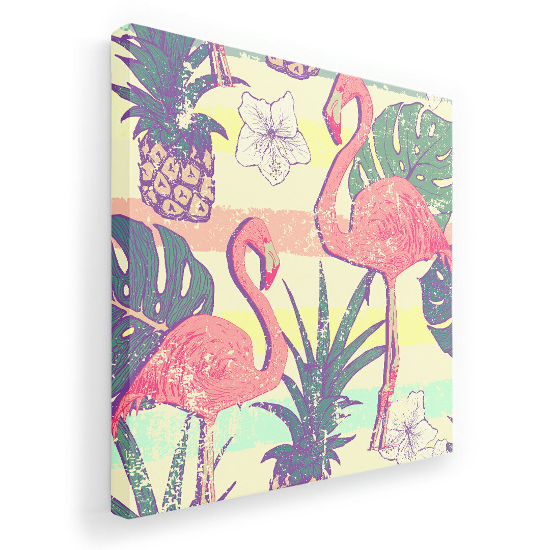 アートパネル 絵 絵画 飾り 選べるサイズ 455×455mm 正方 スクエア モダン 玄関 写真 フォト インテリア おしゃれ 012080 フラミンゴ　パイナップル　夏