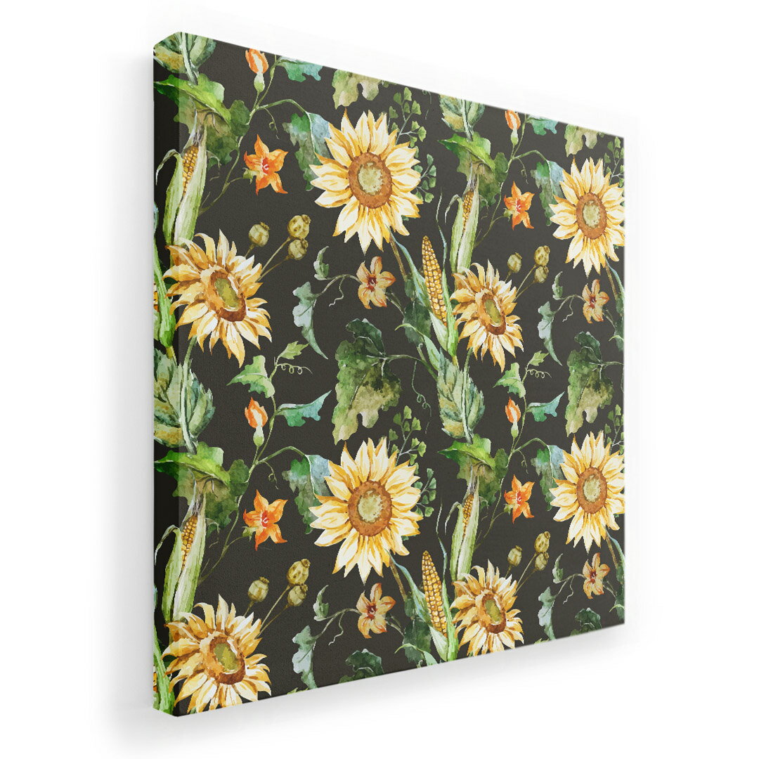 アートパネル 絵 絵画 飾り 選べるサイズ 333×333mm 正方 スクエア モダン 玄関 写真 フォト インテリア おしゃれ 012092 ひまわり　花　黒